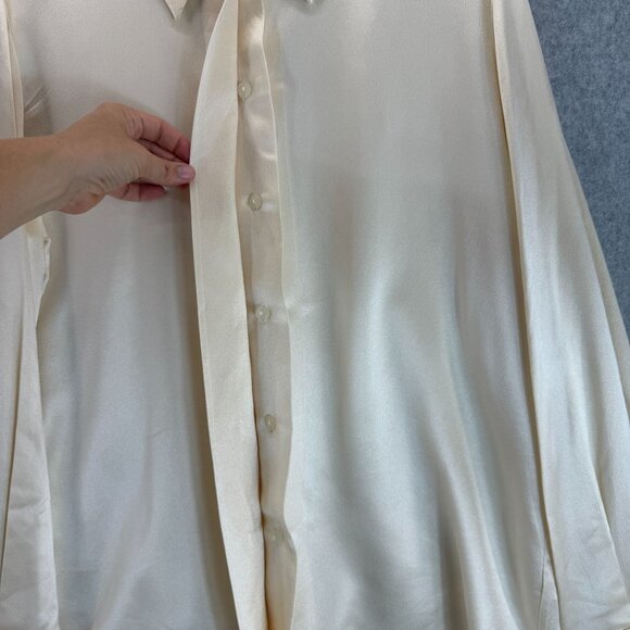 St. John Ivory Silk Button-Up Blouse Size 14 Long Sleeves Gold Buttons FLAWED - Picture 8 of 16